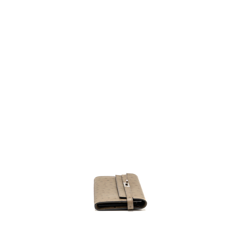 Hermes Kelly Long Wallet Ostrich Gris Tourterelle SHW Stamp T