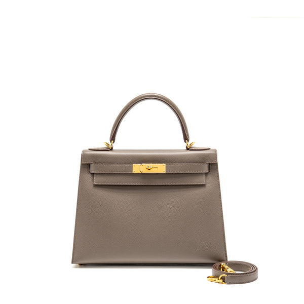 Hermes Kelly 28 Epsom Gris Etain GHW Stamp D