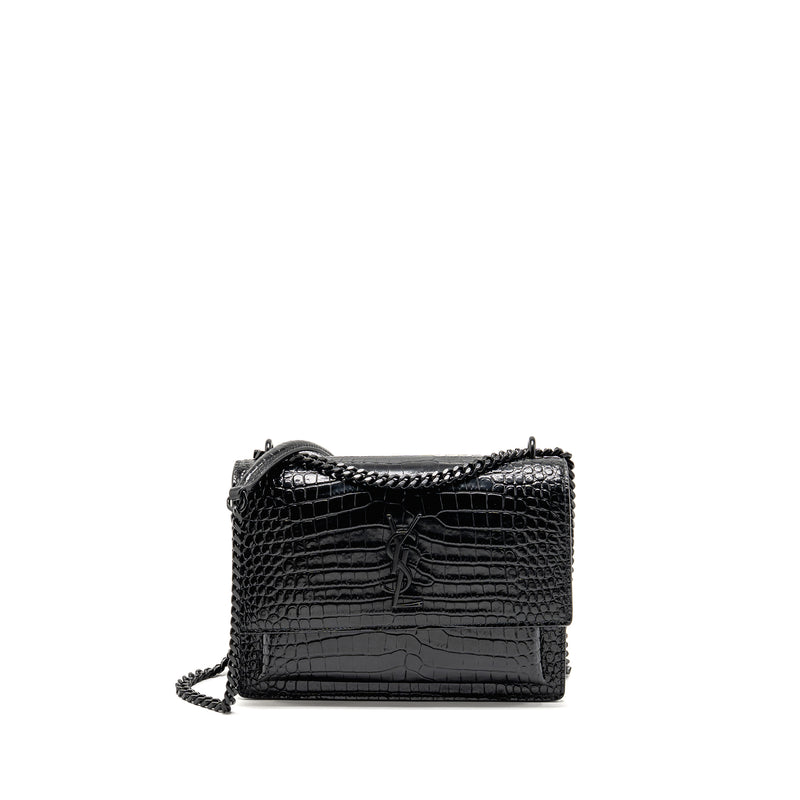 Saint Laurent/YSL Sunset Medium Crocodile-Embossed Calfskin SO Black