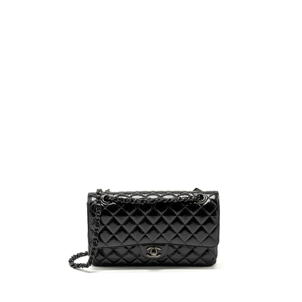 Chanel medium classic double flap bag shiny aged calfskin so black