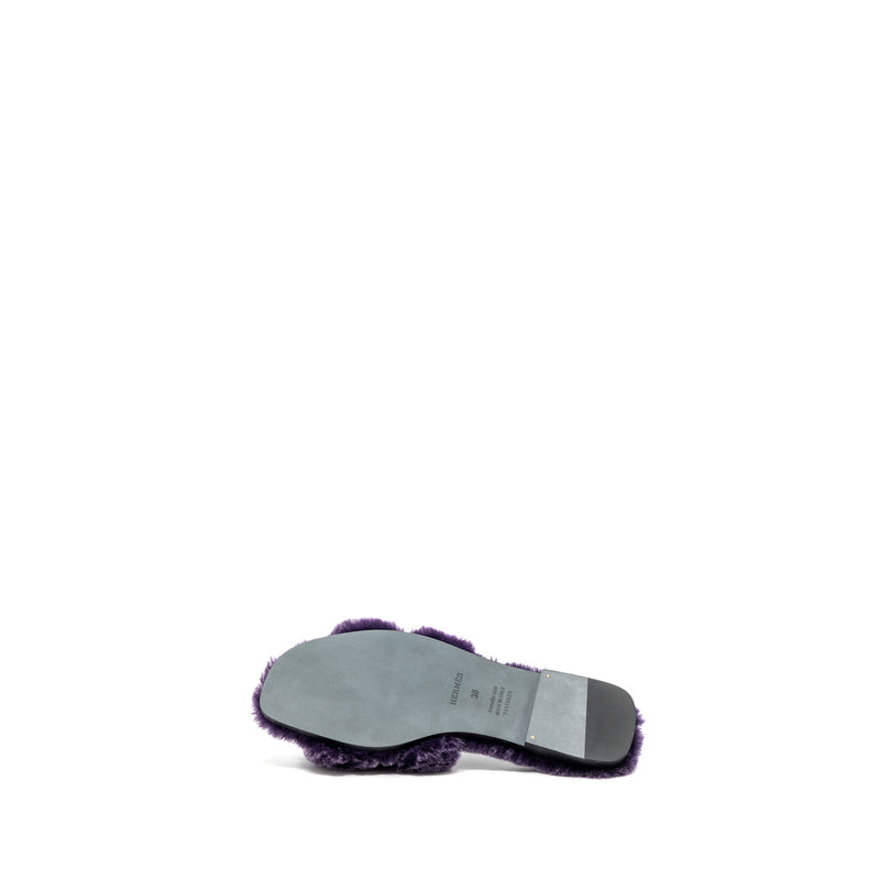 Hermes size 38 oran sandal shearling purple