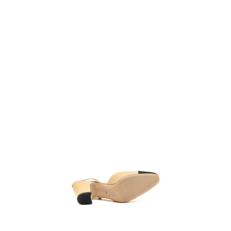 Chanel Size 36 Slingback Pumps Leather Beige / Black