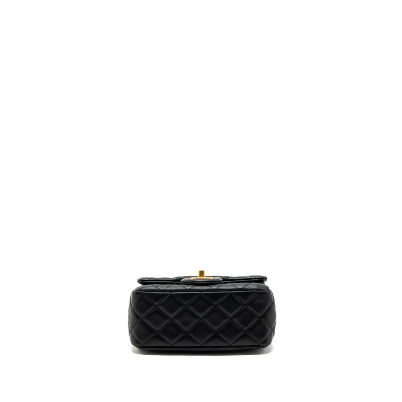 Chanel Pearl Crush Mini  Square Flap Bag Lambskin Black GHW (microchip)