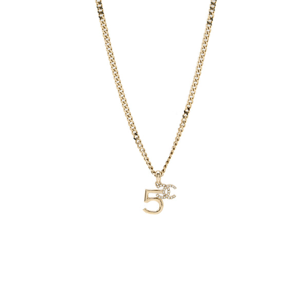 Chanel no5/cc logo necklace crystal Light Gold Tone