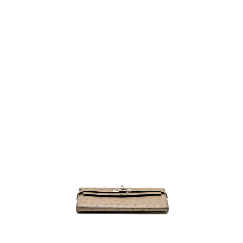 Hermes Kelly Long Wallet Ostrich Gris Tourterelle SHW Stamp T