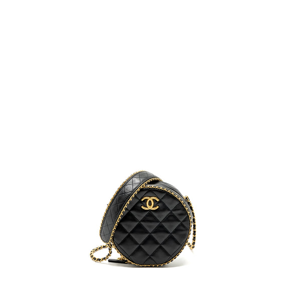 Chanel Round Vanity With Chain Lambskin Black GHW (microchip)