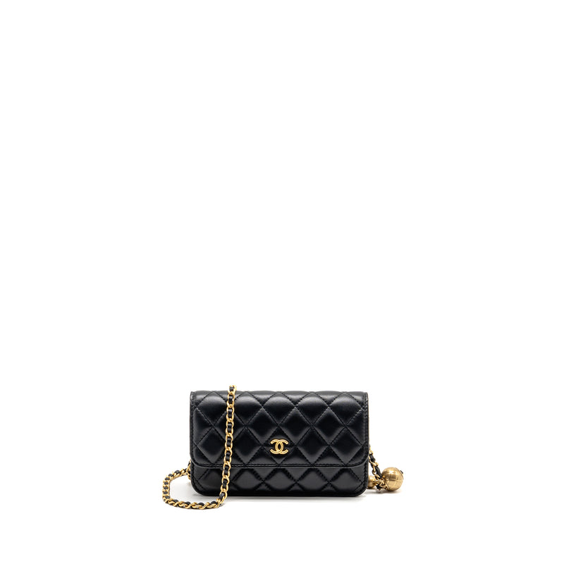 Chanel Pearl Crush Mini Flap Wallet on Chain Lambskin Black GHW (Microchip)