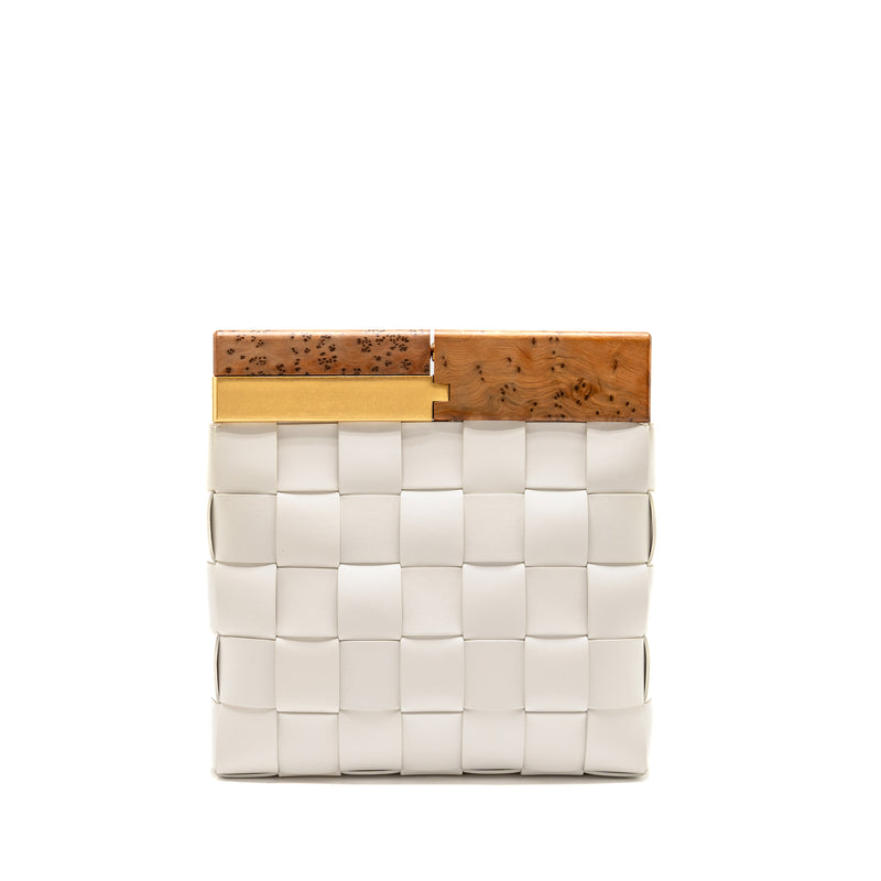 Bottega Veneta Cream Snap Clutch Bag Calfskin/Wood White Multicolour Hardware