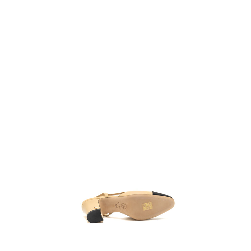Chanel Size 36 Slingback Pumps Leather Beige / Black