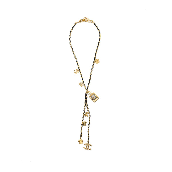 chanel perfume bottle with charm black and gold tone