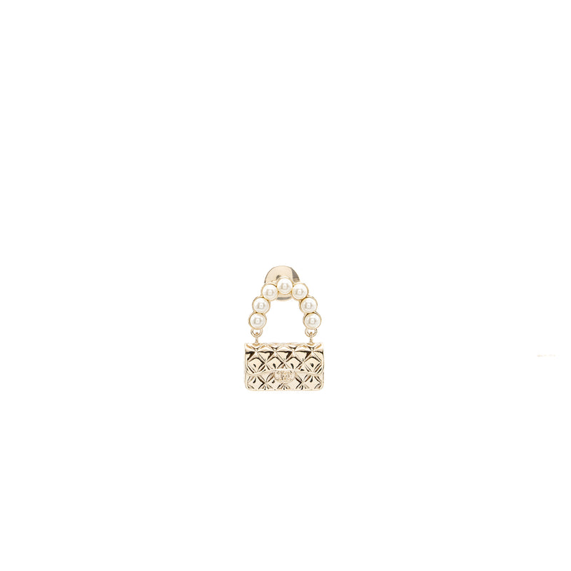 Chanel flap bag dropped brooch with pearl Gold Tone