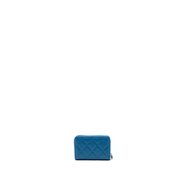 Chanel Small Zip Card Holder Caviar Blue SHW