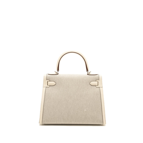 Hermes Kelly 28 Sellier Toile H/Swift Ecru-Amande/Nata SHW Stamp Z