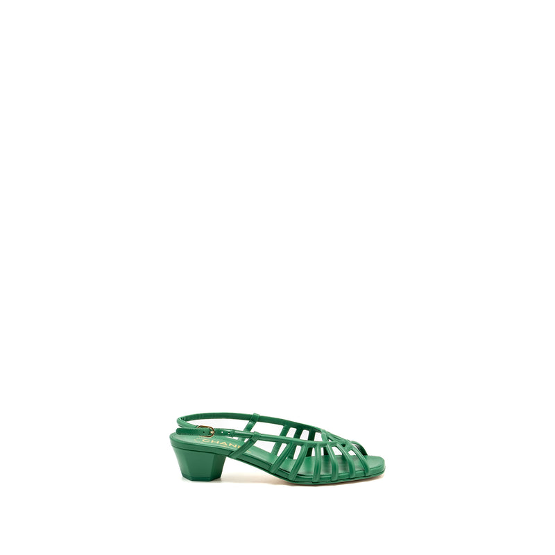 Chanel Size 37.5 22B CC Logo Sandals Lambskin Green SHW