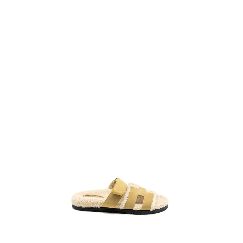 Hermes Size 37 Chypre Sandals Chèvre velours Beige Albatre