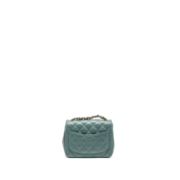 Chanel Mini Square Flap Bag Lambskin Green LGHW (Microchip)