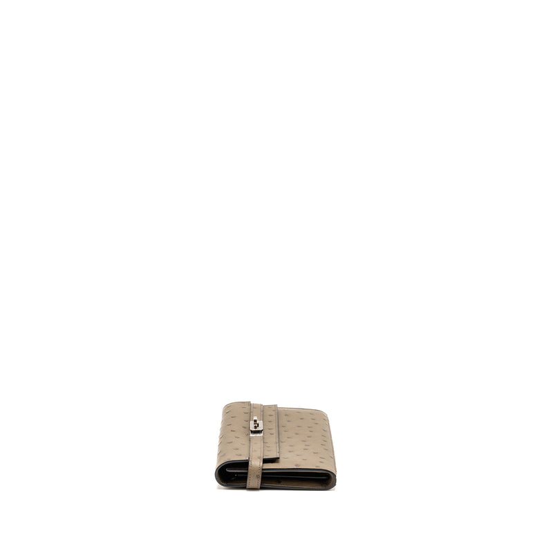 Hermes Kelly Long Wallet Ostrich Gris Tourterelle SHW Stamp T