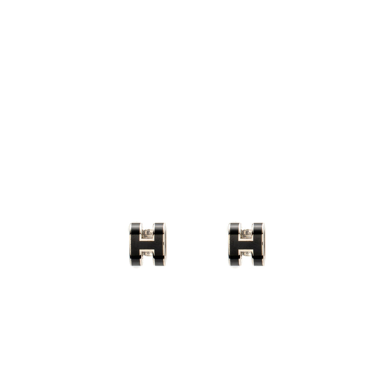 Hermes mini Pop H Earrings Black SHW