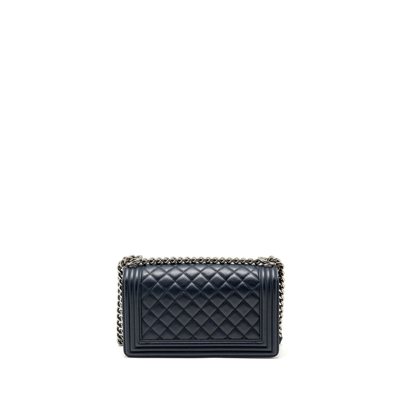 CHANEL Medium Boy Bag Calfskin Navy SHW