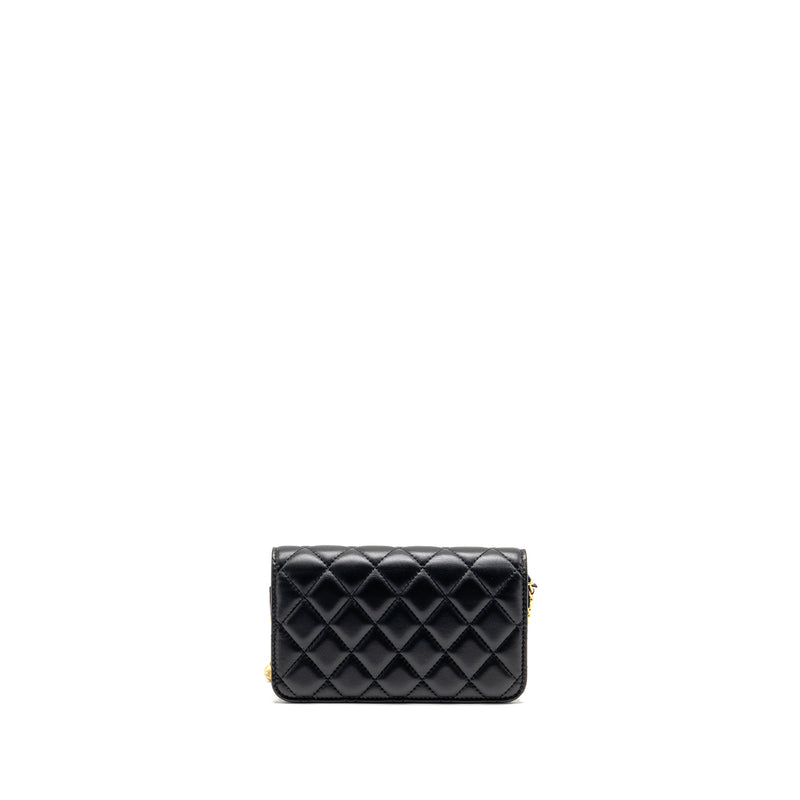 Chanel Pearl Crush Mini Flap Wallet on Chain Lambskin Black GHW (Microchip)