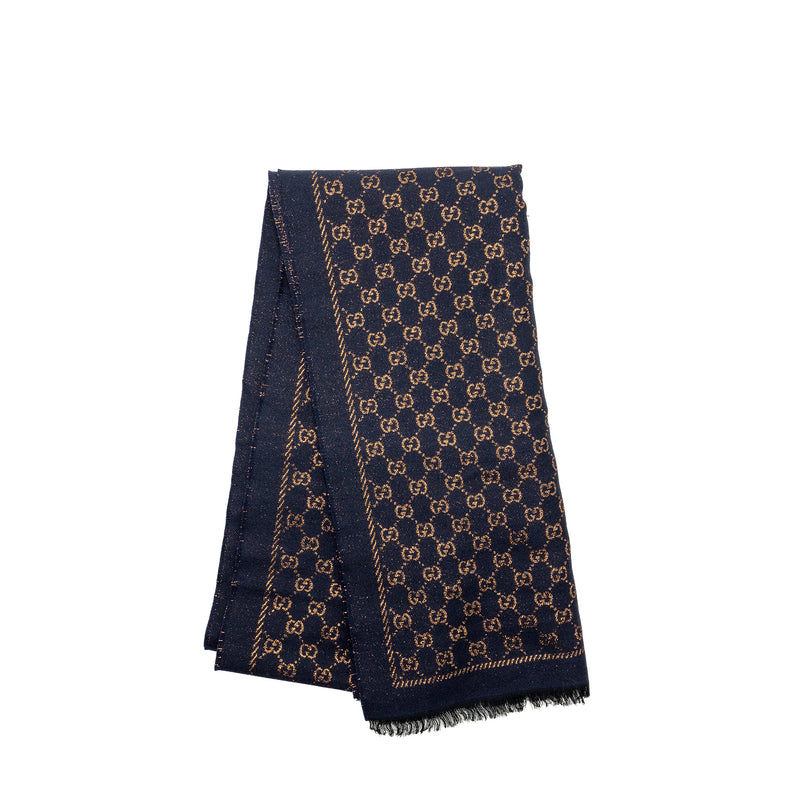 Gucci Wool Scarf GG Supreme Navy/Gold