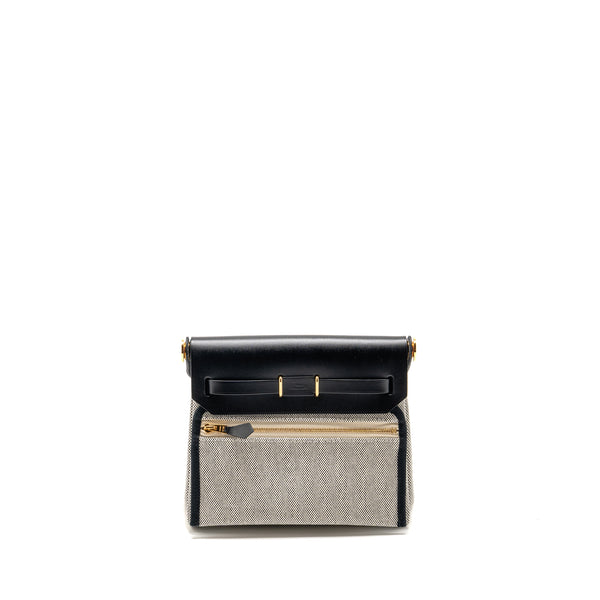 Hermes Herbag Mini Canvas/Cowhide Black/ ECRU GHW Stamp W