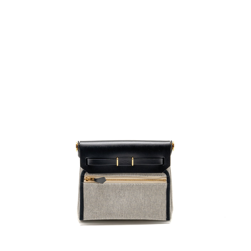 Hermes Herbag Mini Canvas/Cowhide Black/ ECRU GHW Stamp W