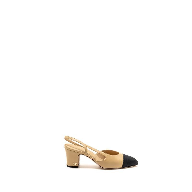 Chanel Size 36 Slingback Pumps Leather Beige / Black