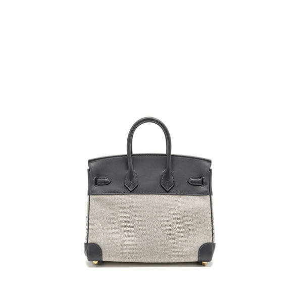 Hermes Birkin 25 Toile Swift/Canvas Ecru-Ardoise / Ardoise GHW Stamp K