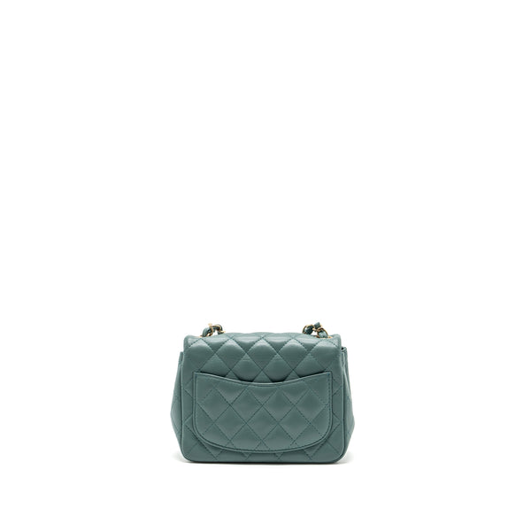 Chanel classic mini square flap bag lambskin green LGHW (microchip)