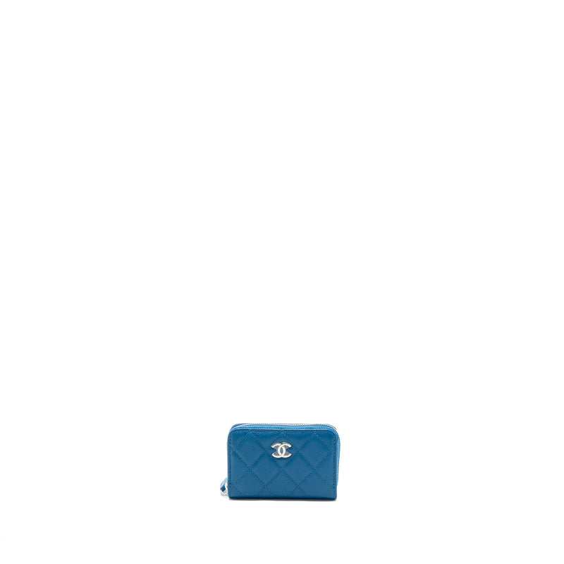 Chanel Small Zip Card Holder Caviar Blue SHW