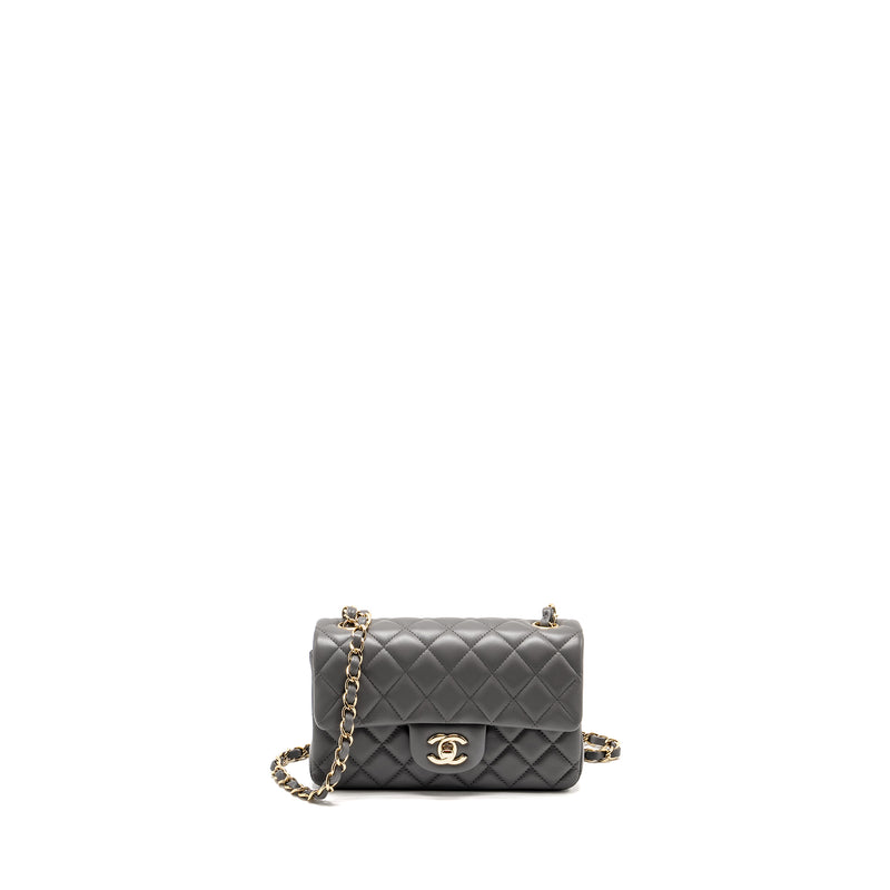 Chanel Mini Rectangular Flap Bag Lambskin Grey LGHW (microchip)