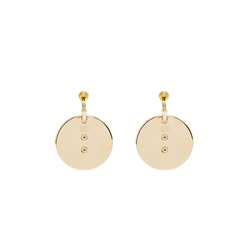 Chanel giant round and cc logo drop earrings light gold tone