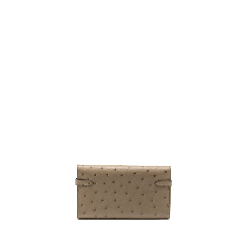 Hermes Kelly Long Wallet Ostrich Gris Tourterelle SHW Stamp T