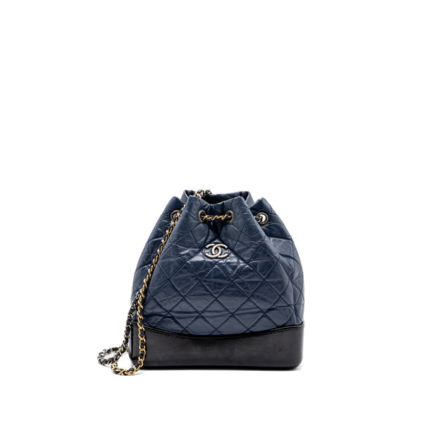 Chanel Small Gabrielle Backpack Aged Calfskin Navy Blue/ Black Ruthenium Hardware
