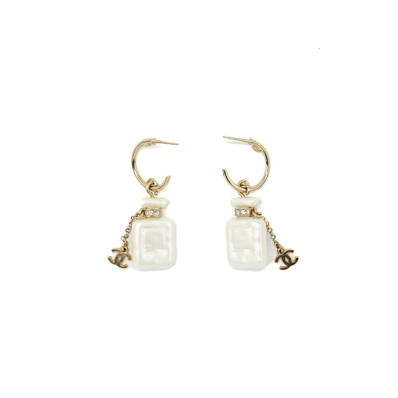 Chanel No.5 perfume Bottle earrings crystal /light gold tone
