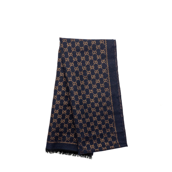 Gucci Wool Scarf GG Supreme Navy/Gold