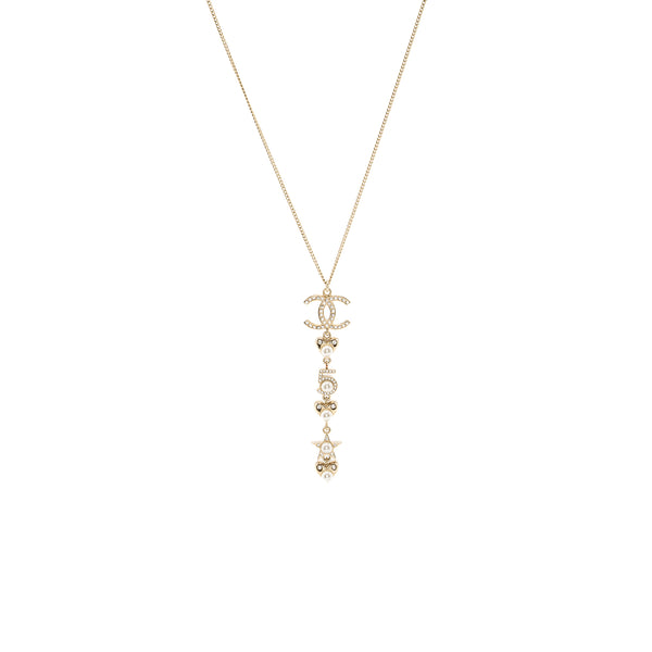 Chanel CC logo with pearl / no 5/ star drop necklace crystal gold tone