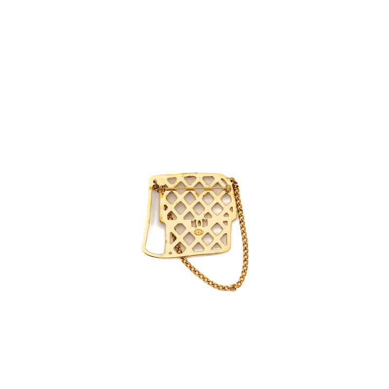 Chanel flap bag brooch with black crystal gold tone