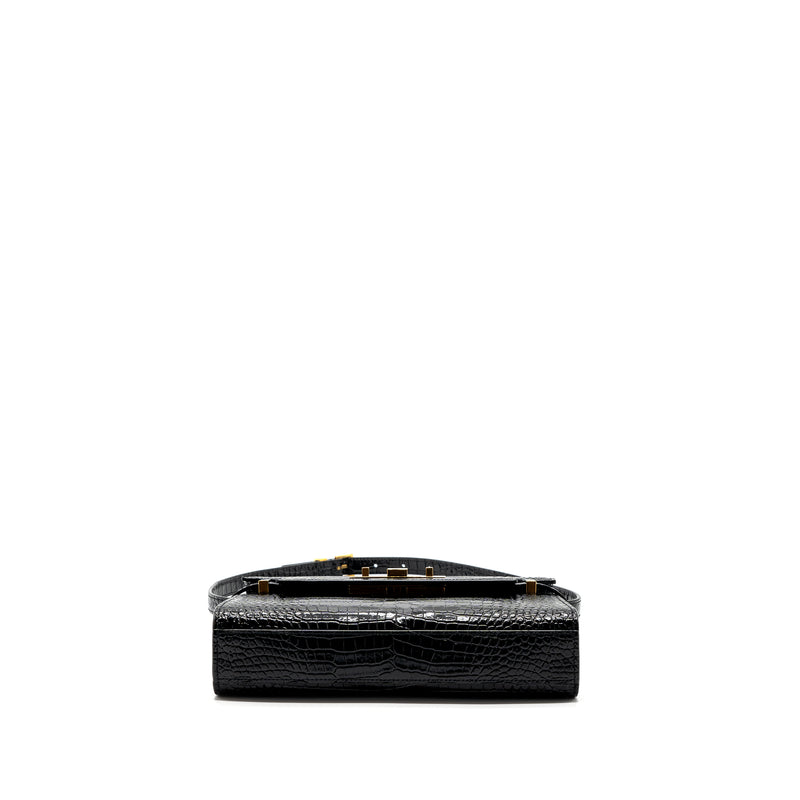 Saint Laurent Manhattan Shoulder Bag Crocodile-Embossed Black GHW