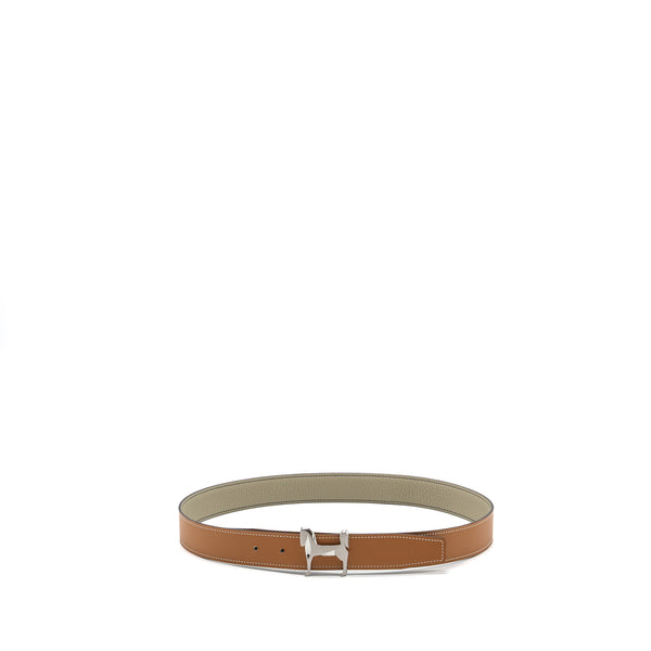 Hermes Size 90 Panache Buckle Reversible Belt 32MM Chamonix/ Togo Natural/ Sauge SHW Stamp Z