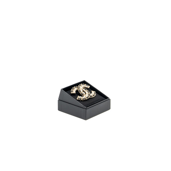Chanel CC Logo Double Leather Chain Brooch Black/White Multicolour Tone
