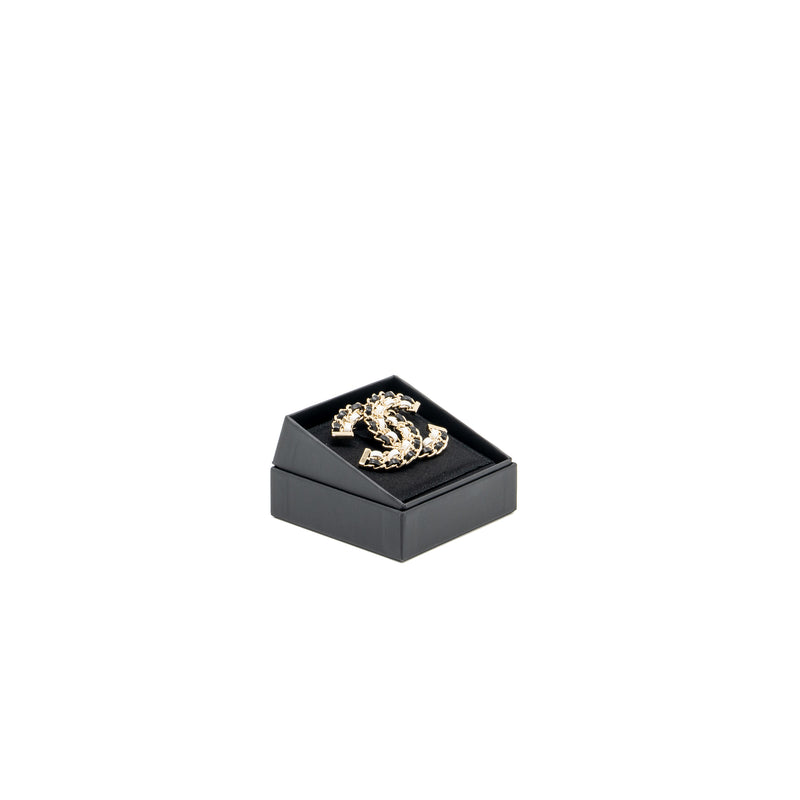 Chanel CC Logo Double Leather Chain Brooch Black/White Multicolour Tone
