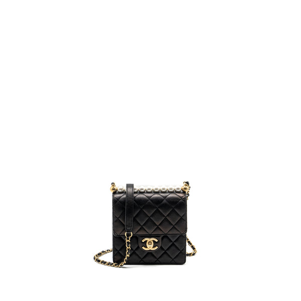 Chanel Vertical Pearl flap bag goatskin black GHW