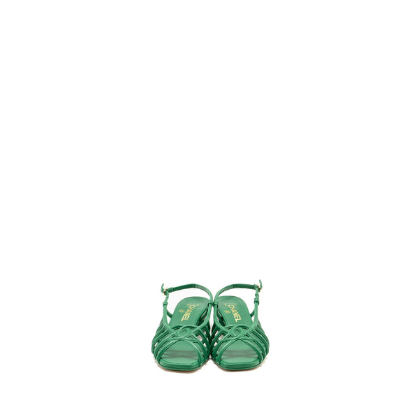 Chanel Size 37.5 22B CC Logo Sandals Lambskin Green SHW