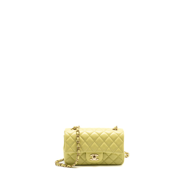 Chanel Mini Rectangular Flap Bag Lambskin Pistachio LGHW (Microchip)