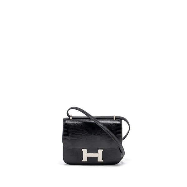 Hermes Mini Constance Lizard Varanus Salvator Black SHW Stamp U