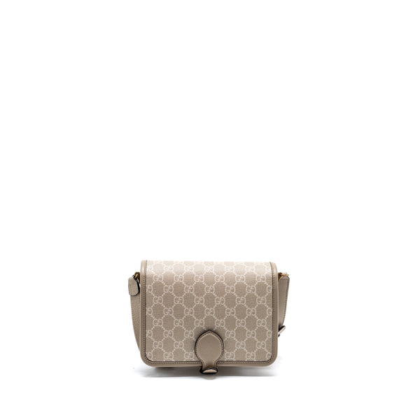 Gucci Interlock GG logo Crossbody messanger bag canvas/ calfskin light grey GHW