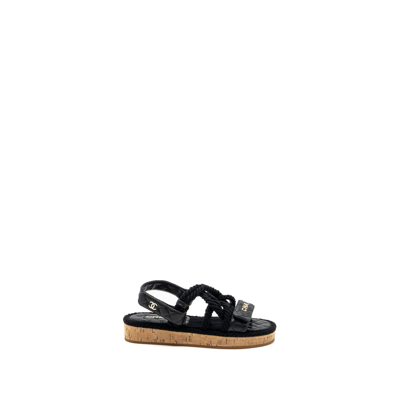 Chanel 21s Size 35 Quilted Letter Sandals Black SHW