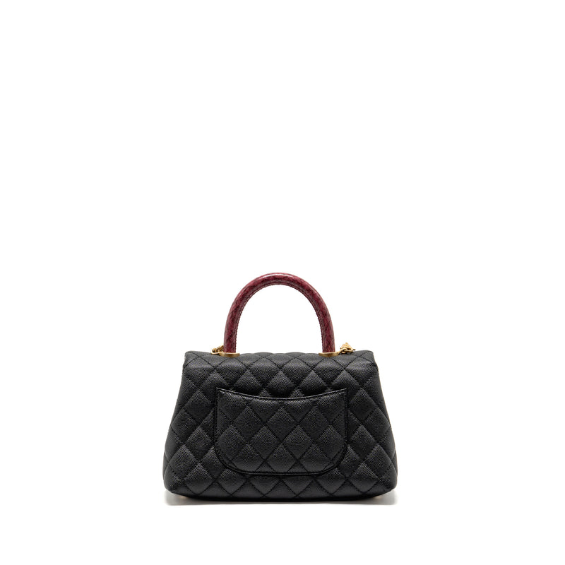 Chanel Small Coco Handle with Python Handle caviar Black/Burgundy GHW